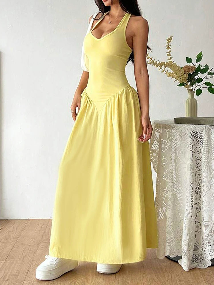 Women's Maxi Dresses New Summer Solid Sexy Backless V-neck Dress Streetwear Fashion Female Casual Slim Halter Dresses Clothing