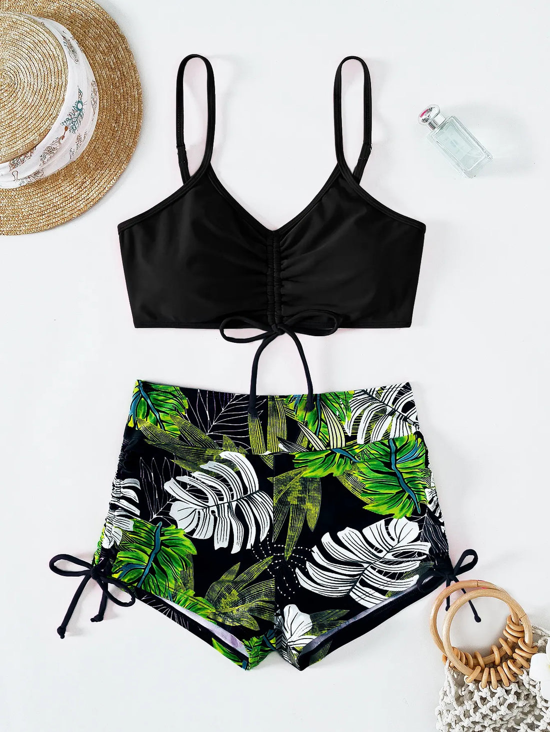 Drawstring Front Shorts Bikinis 2025 High Waist Swimsuit Women Swimwear Female Bathers Bathing Swimming Swim Suit Beachwear