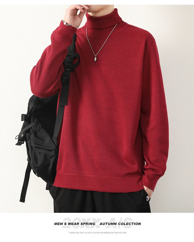 Mens Winter Sweater Thick Warm Knitwear Man Classic Solid Bottom Shirts Men's Pullover White Beige Korean Fleeced Clothes