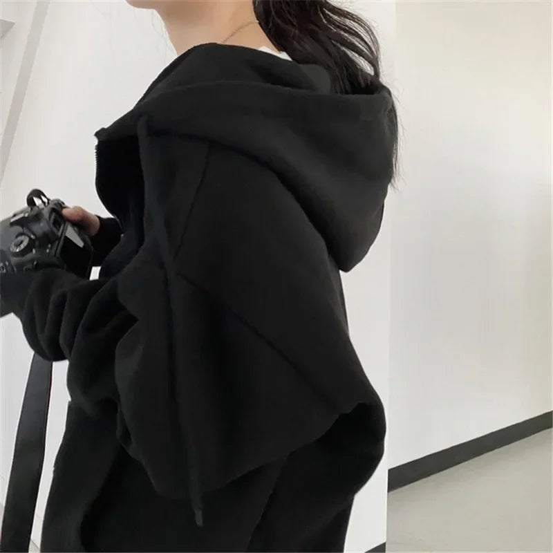Women Solid Hoodies Coat Harajuku Basic Long Sleeve Spring Autumn Loose Zip Up Casual Oversized Sweatshirts Jacket with Pocket