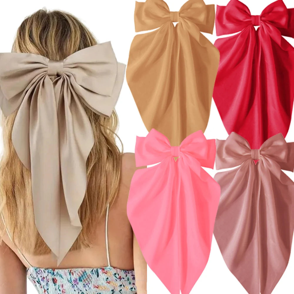 2/3/4/6/12pcs/set Silky Satin Oversized Bowknot Ribbon Hair Clip For Women Barrettes Metal Clips Aesthetic Hair Accessories