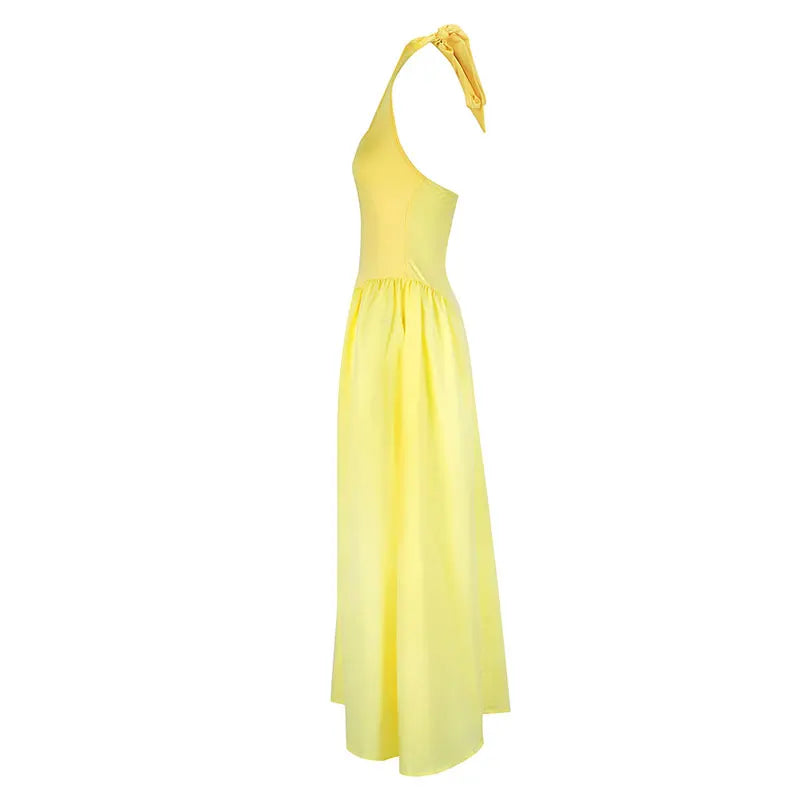 Women's Maxi Dresses New Summer Solid Sexy Backless V-neck Dress Streetwear Fashion Female Casual Slim Halter Dresses Clothing