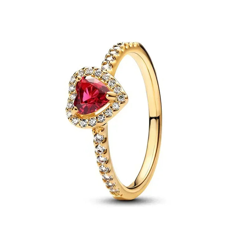 New 925 Sterling Silver Shiny Classic Gold Color Crown Bow Heart-shaped Rings Exquisite Luxury Charm Women's Jewelry Party Gifts