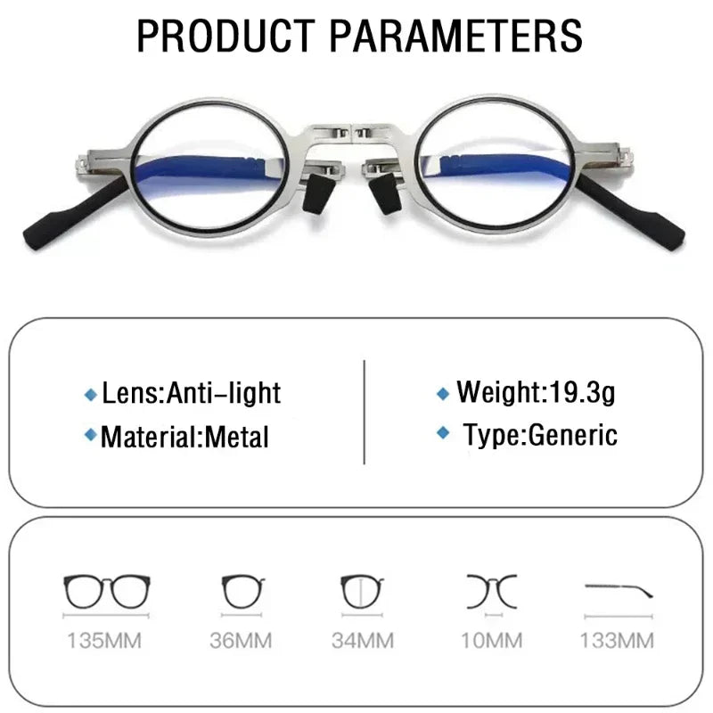 Metal Folding Reading Glasses with Case Men Women Portable Presbyopia Eyewear Round Square Blue Light Blocking Computer Glasses