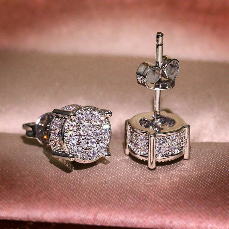 Luxury Female Round Zircon Crystal Earrings Women Fashion Silver Color Wedding Engagement 2022 Jewelry Stud Earring for Women