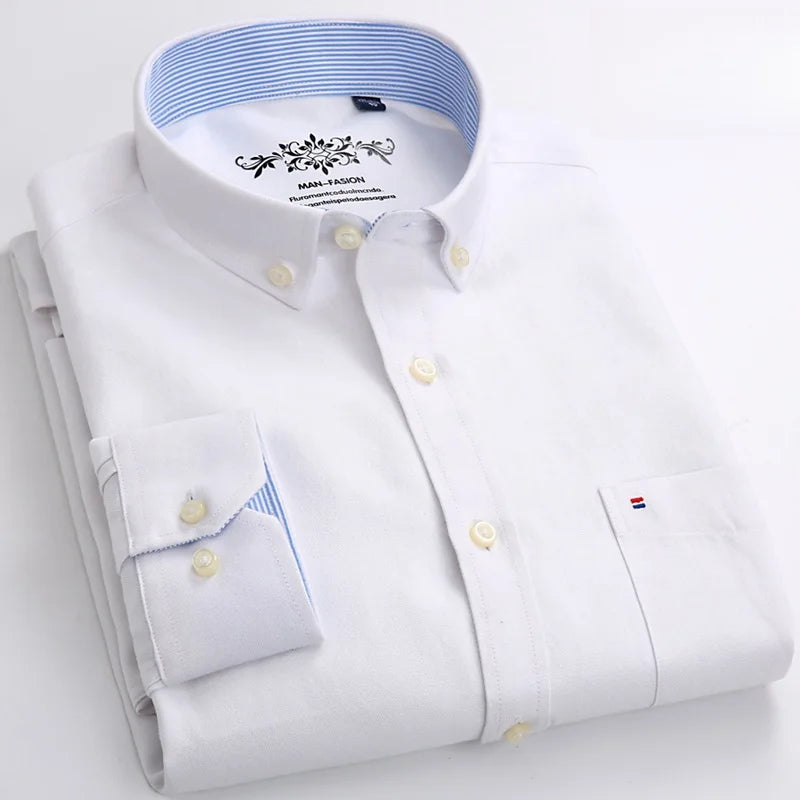 New Cotton Oxford Shirt For Men's Long Sleeve Casual Business Regular-Fit Formal Dress Shirts Social Male Work Shirts Clothing