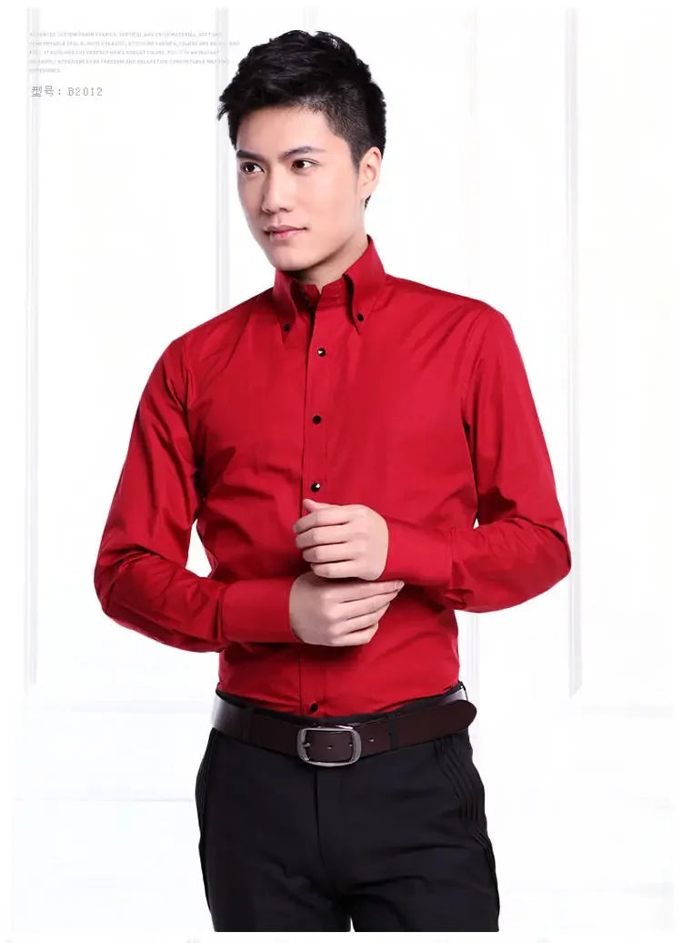 Dress Shirt for Men Button-down Collared Formal Business Long Sleeve Casual Korean Fashion Slim Fit Male Designer Shirts White