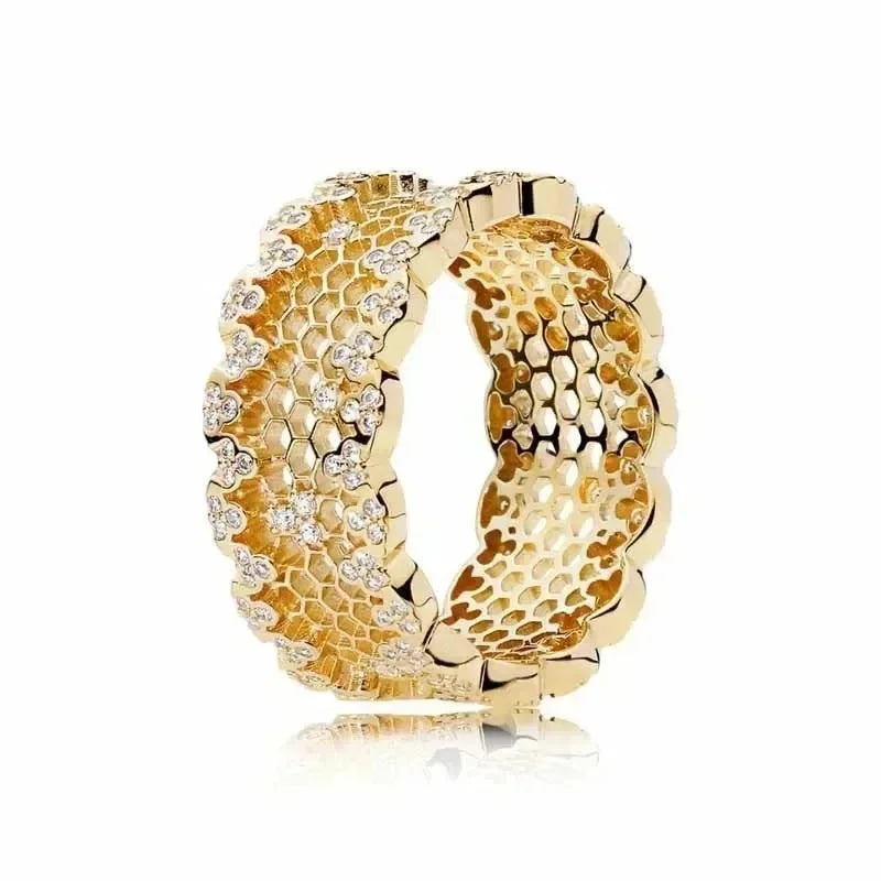 New 925 Sterling Silver Shiny Classic Gold Color Crown Bow Heart-shaped Rings Exquisite Luxury Charm Women's Jewelry Party Gifts
