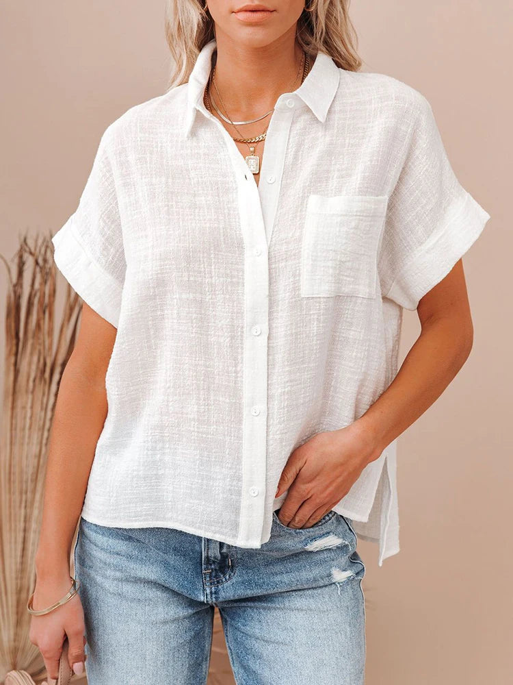 Casual Solid Short Sleeve Cotton Linen Loose Blouse Vintage Harajuku Oversized Shirt Elegant Tunic Summer Tops Women 2022