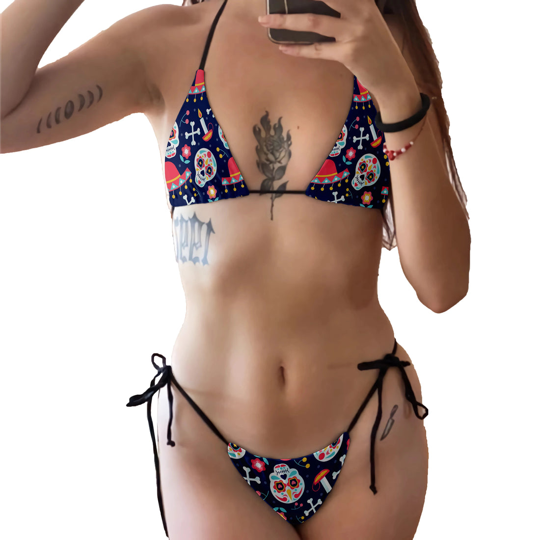 Fashion Bikini Set Women Backless Low Waist Sexy Skull Pattern Printed Swimsuit Beach Surfing Vacation Halloween Cosplay