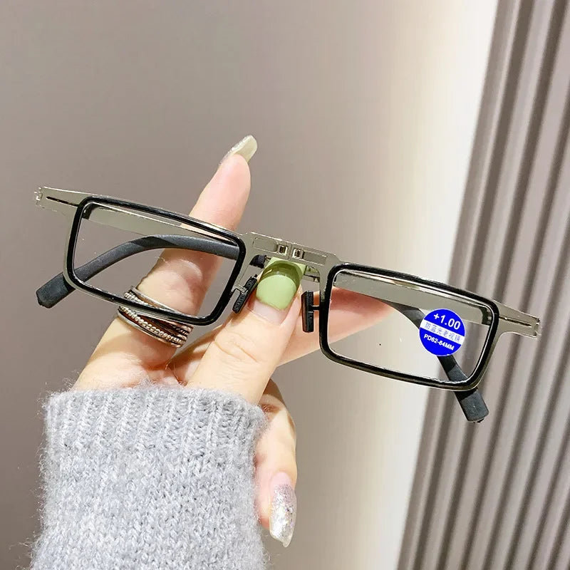 Metal Folding Reading Glasses with Case Men Women Portable Presbyopia Eyewear Round Square Blue Light Blocking Computer Glasses