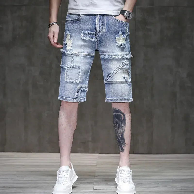 Long Male Denim Shorts with Pockets Skinny Half Men's Short Jeans Pants Bermuda Slim Ripped Sale Popular Streetwear Luxury Xxxl