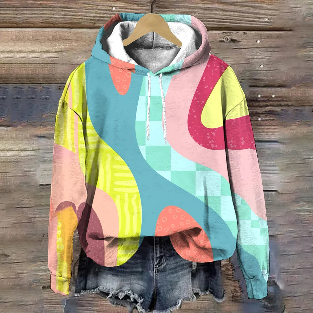 Autumn Colorful Stripes 3D Print Hoodies Women Hooded Sweatshirts Streetwear Y2K Pullover Harajuku Tracksuits Female Clothing