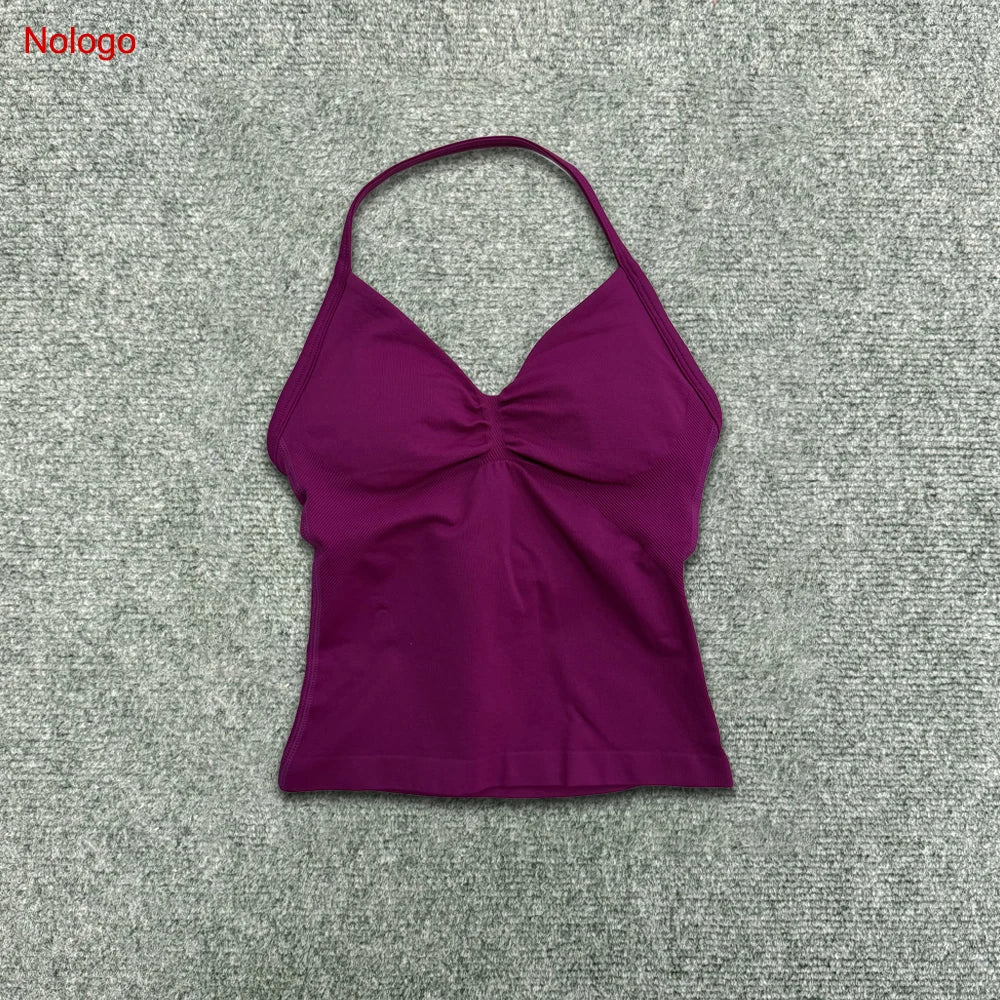 Impact Longline Strappy Top Women Seamless Yoga Tank Tops Ruched Backless Gym Clothes Workout Sleeveless Shirts With Buit In Bra