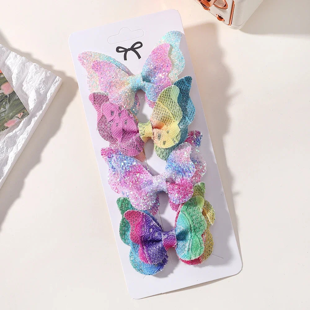 2/4/5Pcs Women Girl Glitter Butterfly Hair Clip for Children Sequins Bow Hairpins Cute Headwear Trendy Hairgrip Hair Accessories