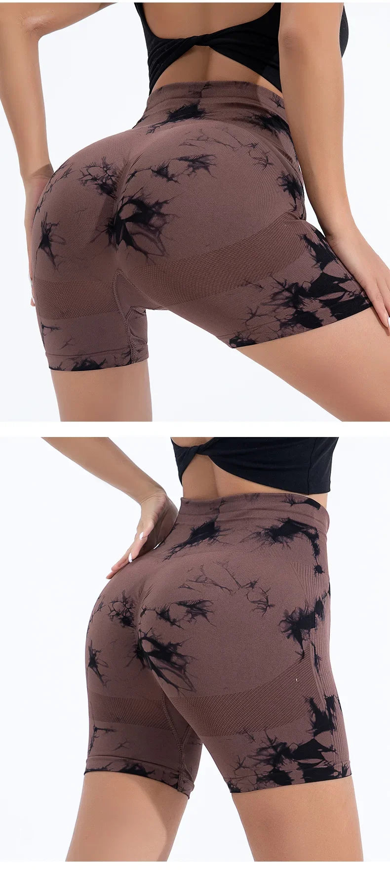 High Waist Yoga Shorts Women Seamless Push Up Shorts Gym Workout Running Shorts Tie Dye  Fashion Knit Slim Three Point Pants