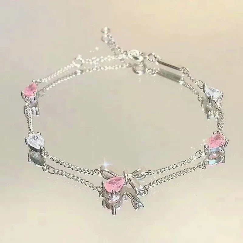 Elegant Crystal Flowers Bracelet For Women Y2K Sweet Girls Moon Cherry Blossom Bow Zircon Bracelets Luxury Designer Jewelry Gift