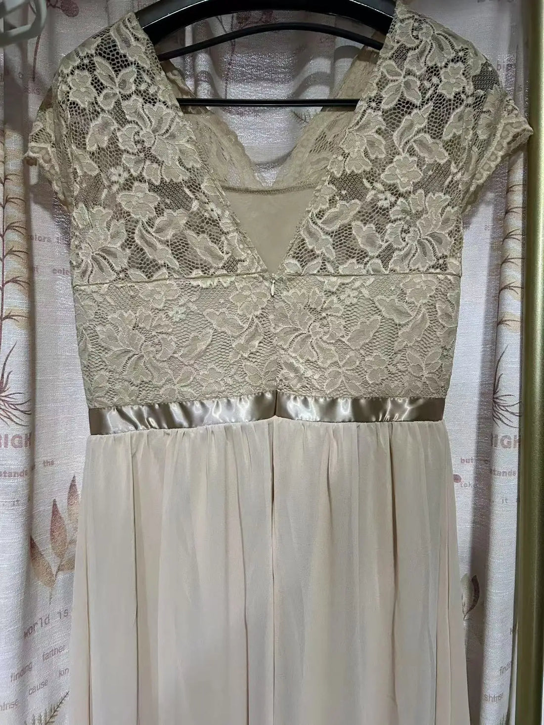 Lace Edge Splicing Chiffon Double V-neck Long Formal Evening Dress