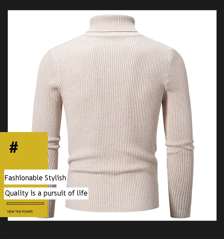Spring Autumn New Men's High Neck Sweater Solid Color Pullover Knitted Tight Warm Top Casual Turtleneck Versatile Inner Matching