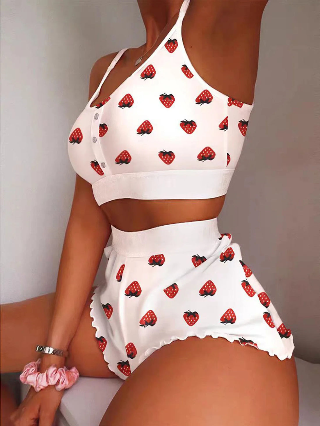 2025 New Women Sleepwear Lips Butterfly Print Home Suspended Pajamas Set Vest Bra Top Short Nightwear Lingerie Women's Nightgown
