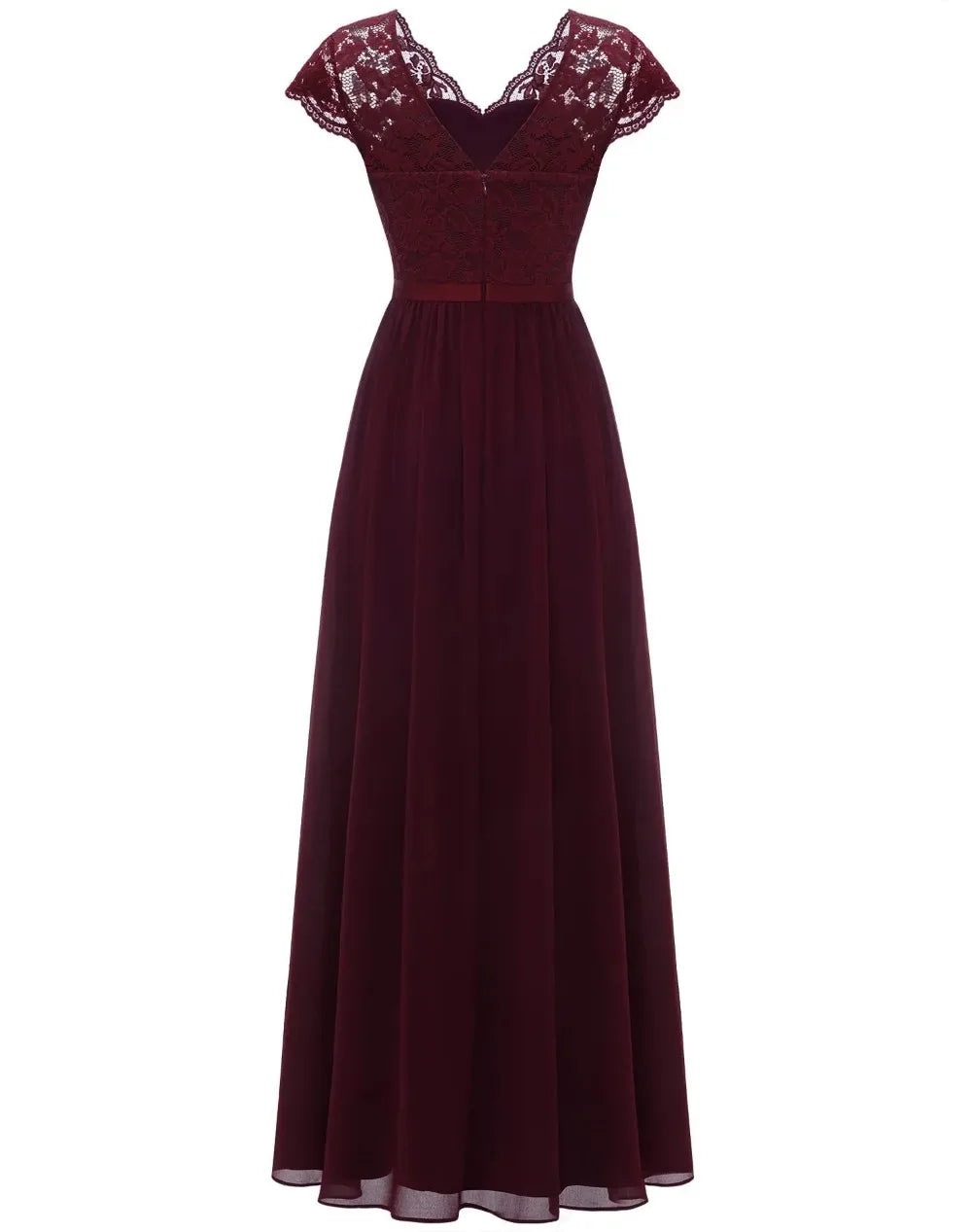 Lace Edge Splicing Chiffon Double V-neck Long Formal Evening Dress