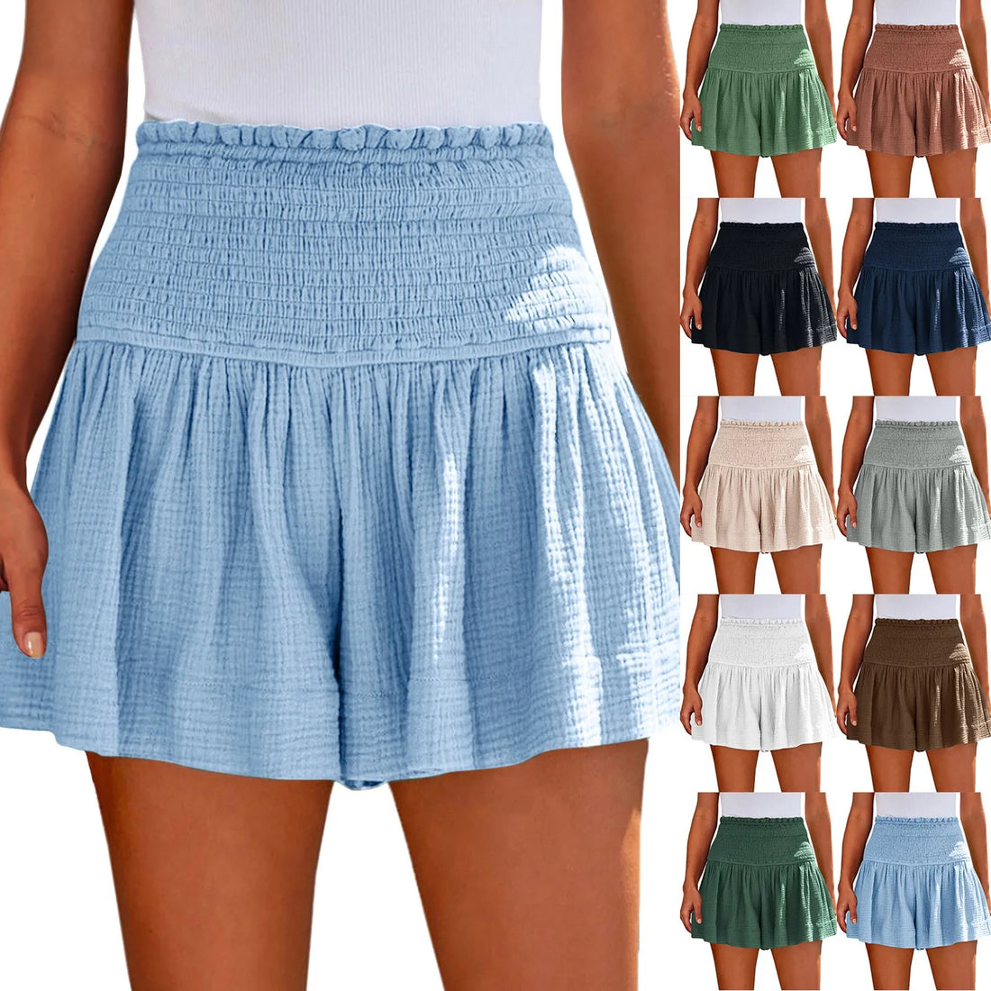 Women Shorts Ladies Casual Solid Color Breathable Fashion Wide Leg Shorts For Women Summer Female Pleated Shorts