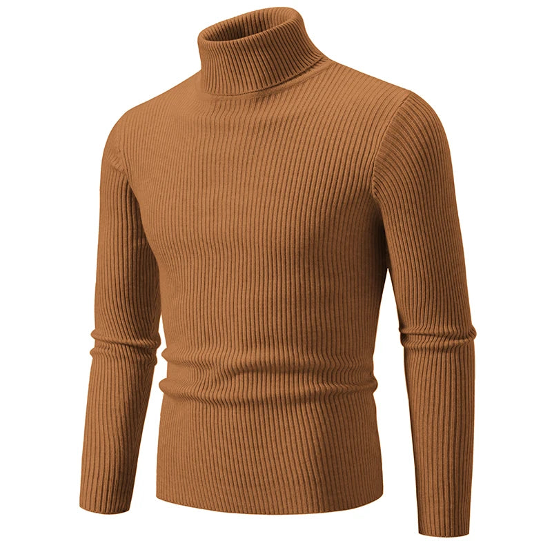 Spring Autumn New Men's High Neck Sweater Solid Color Pullover Knitted Tight Warm Top Casual Turtleneck Versatile Inner Matching