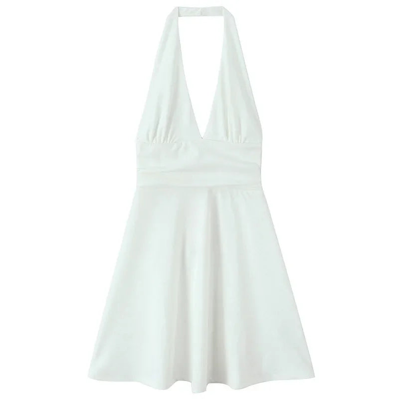 MUJER 2025 Halter Short Dresses for Women White Black Backless Womens Dresses Summer Party Mini Dress Women Beach Women's Dress