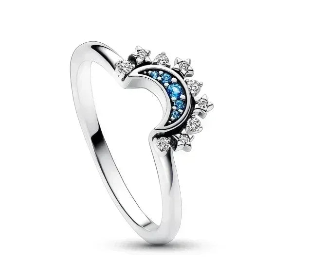 New 925 Sterling Silver Shiny Classic Gold Color Crown Bow Heart-shaped Rings Exquisite Luxury Charm Women's Jewelry Party Gifts