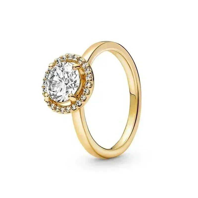 New 925 Sterling Silver Shiny Classic Gold Color Crown Bow Heart-shaped Rings Exquisite Luxury Charm Women's Jewelry Party Gifts
