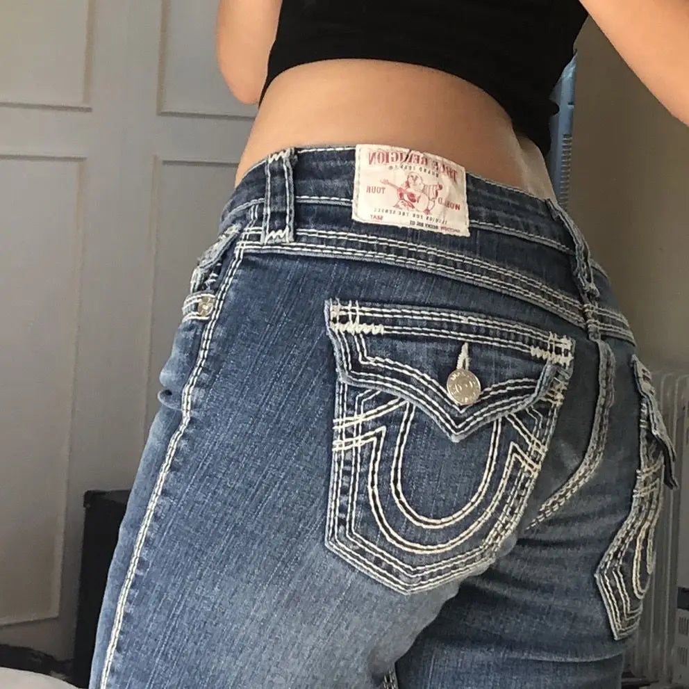 Y2k Denim Pants Harajuku High Waist Straight Wide Leg Jeans Vintage Buddha Embroidered Jeans Casual High Street Women Clothing