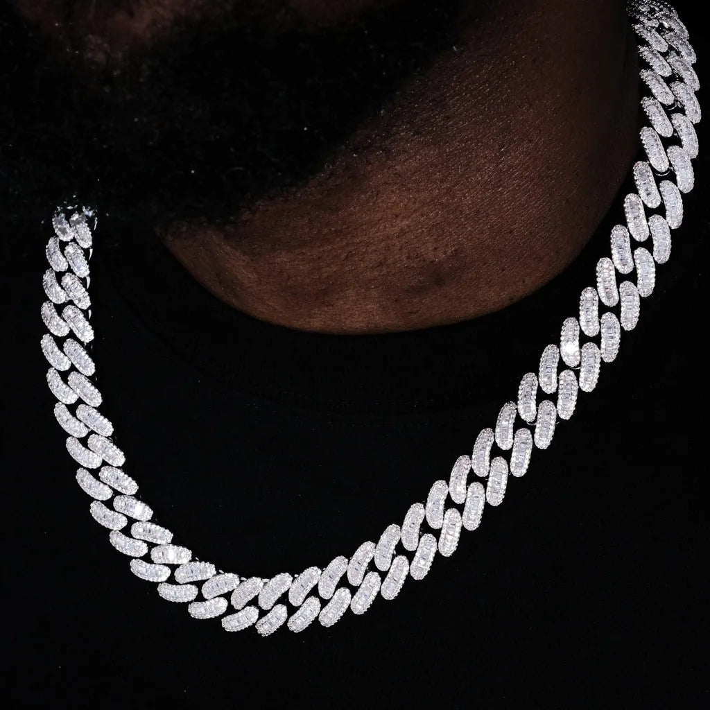 15mm Zircon Cuban Link Chain Iced Out In hand-set Simulated Diamond Stones Bling Miami CZ Necklace Gift for Her/Him