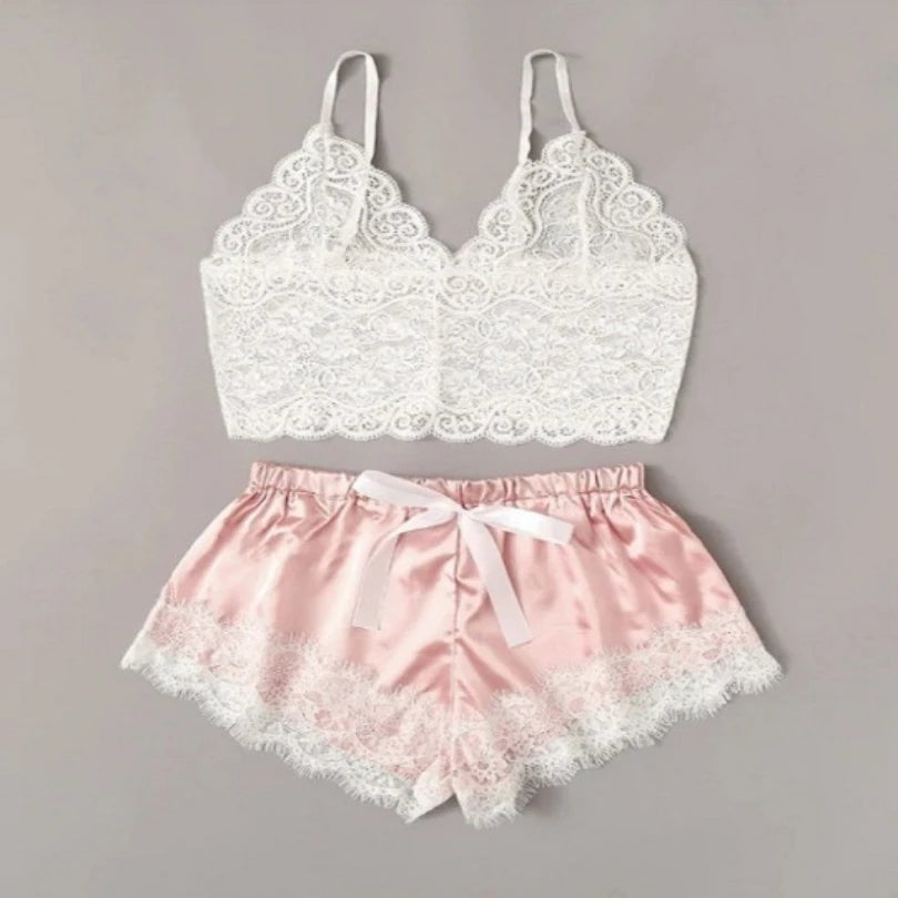 Pajama Sets Sexy Pajamas for Women 2 Pieces Top Shorts Set Sleepwear Clothes Lace Pajamas Underwear Lingerie