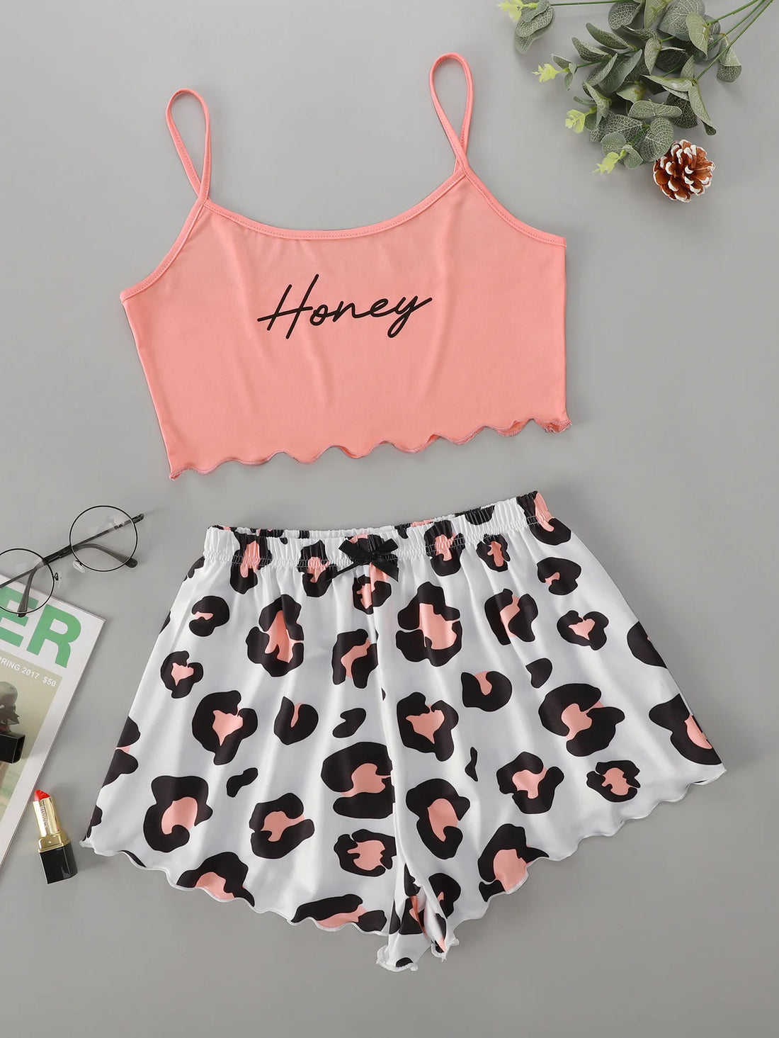 Women Sleepwear Cute Cartoon Print Short Set Pajamas Summer Sweet Sleeveless Pyjamas V-Neck Top & Shorts Homewear Animal Pijama