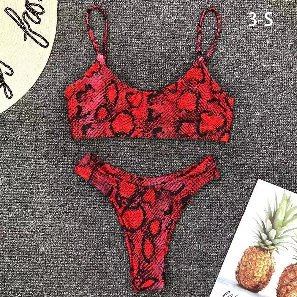 Vacation Low Waist Two Piece Sexy Bikini Set Leopard Print Swimsuit Split Swimwear