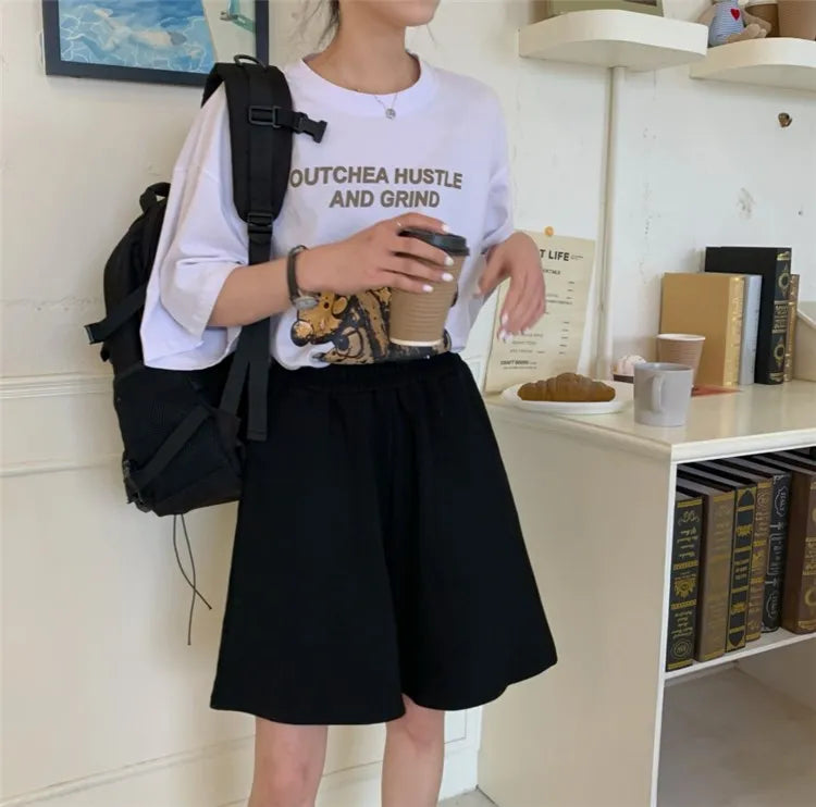 Elastic Waist Korean Style Short High Waist Pants Fitness Running Shorts Women Summer Harajuku Loose Casual Large Sports Shorts