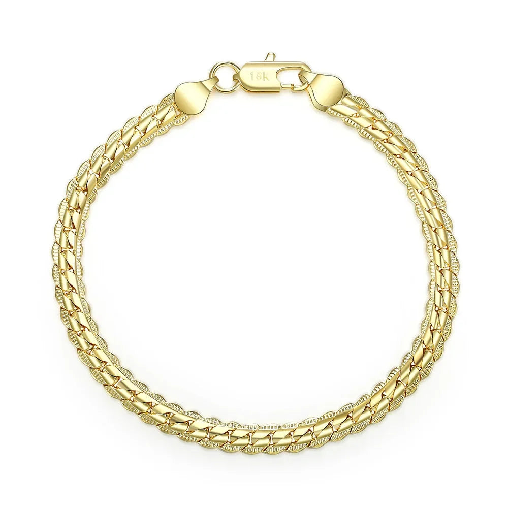 SAIYE 8 Inch 20cm 18k Gold Bracelet 4/6/8/10mm Sideways Chain Bracelet For Women Man Wedding Engagement Jewelry Gifts
