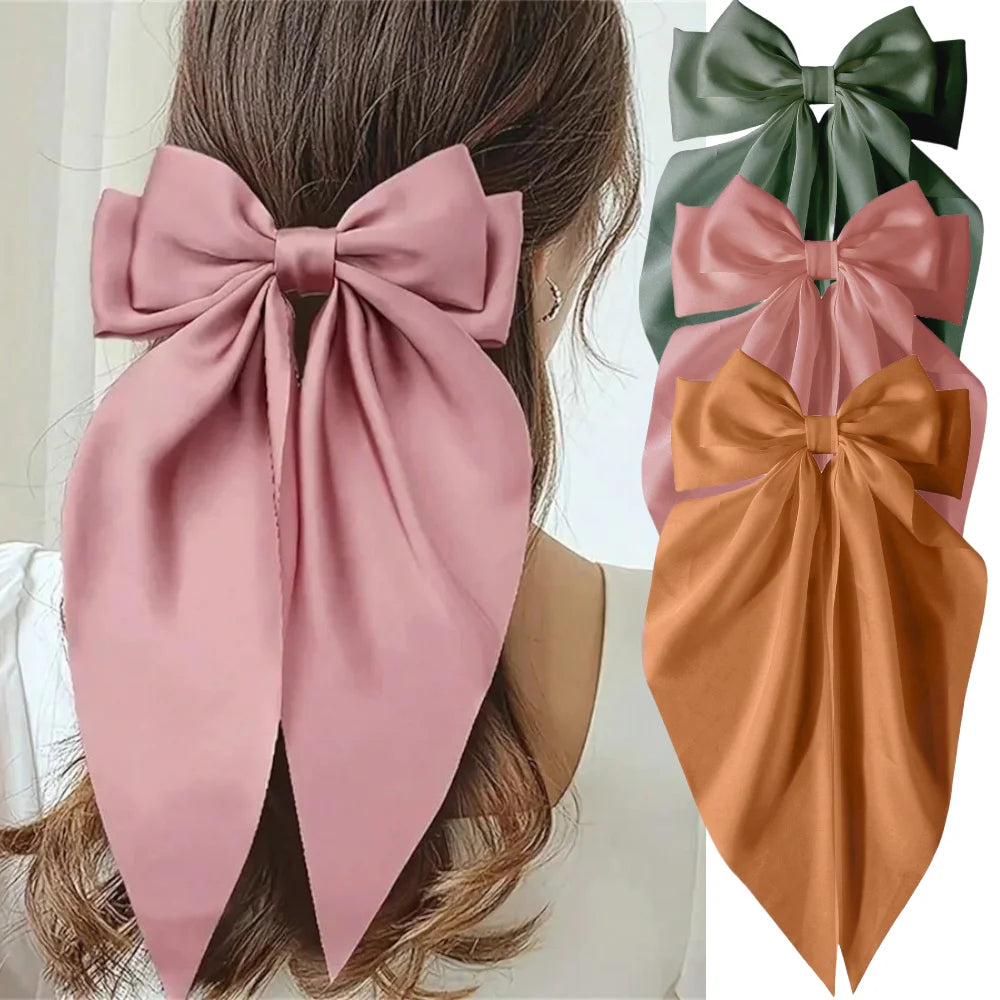 2/3/4/6/12pcs/set Silky Satin Oversized Bowknot Ribbon Hair Clip For Women Barrettes Metal Clips Aesthetic Hair Accessories