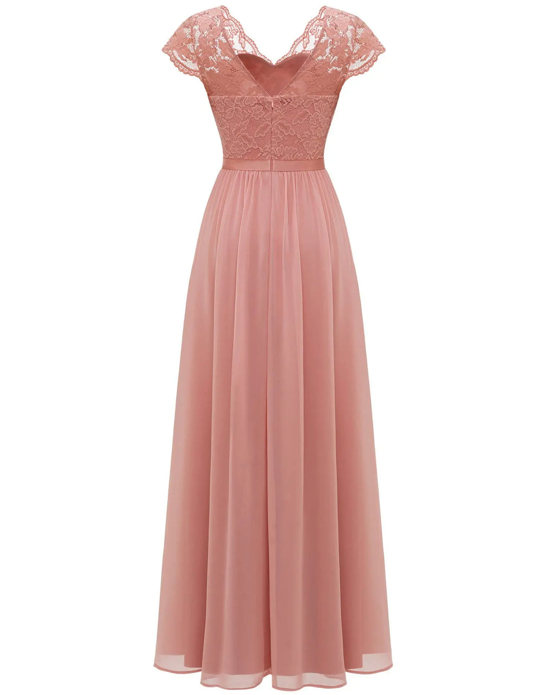 Lace Edge Splicing Chiffon Double V-neck Long Formal Evening Dress
