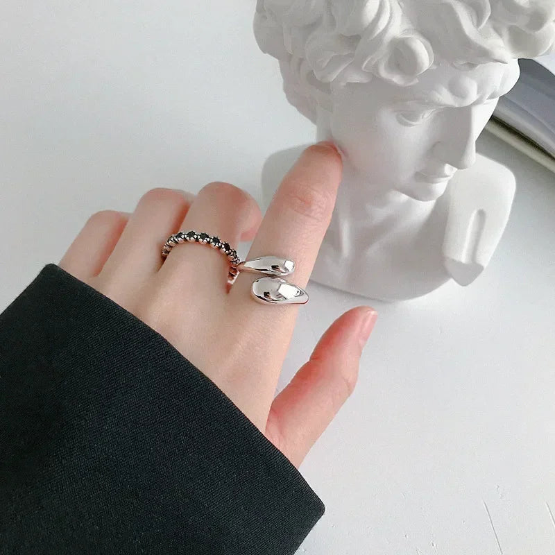 925 Sterling Silver Smooth Water Drop Rings For Woman 18K Gold Open Ring Wedding Couple Rings Aesthetic Jewelry Gift