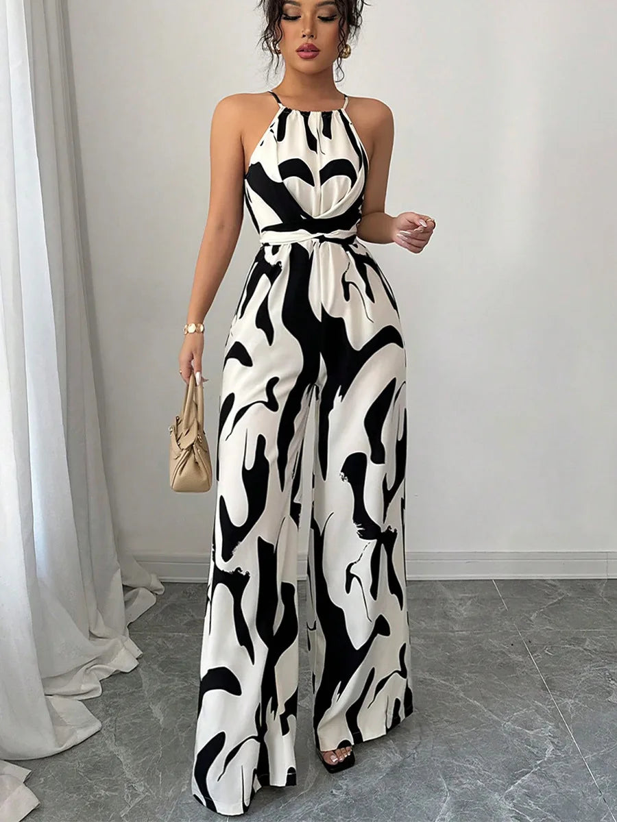 Jumpsuits Women Print One Piece Sleeveless Overalls Wide Leg Long Pants High Waist Rompers Y2k Streetwear Jumpsuit 2025 Party