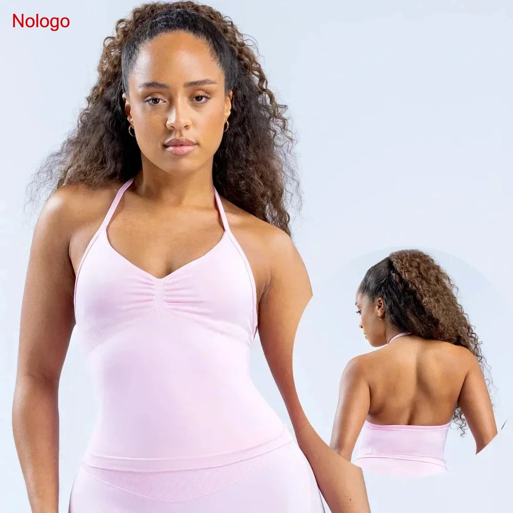 Impact Longline Strappy Top Women Seamless Yoga Tank Tops Ruched Backless Gym Clothes Workout Sleeveless Shirts With Buit In Bra