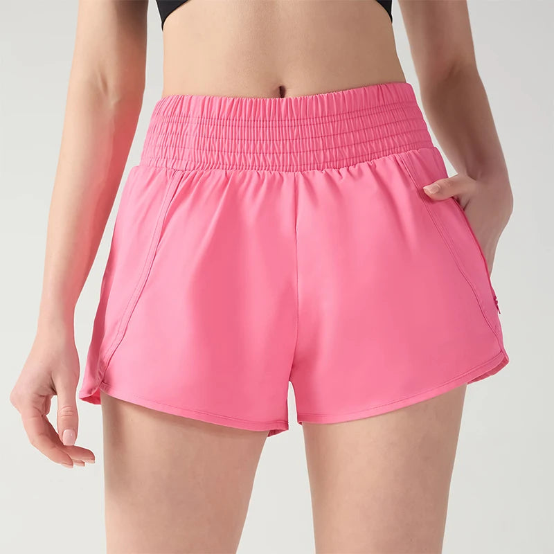 Women's Athletic Shorts High Waisted Running Biker Shorts Sporty Gym Elastic Workout Shorts With Pocket