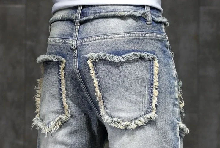 Long Male Denim Shorts with Pockets Skinny Half Men's Short Jeans Pants Bermuda Slim Ripped Sale Popular Streetwear Luxury Xxxl