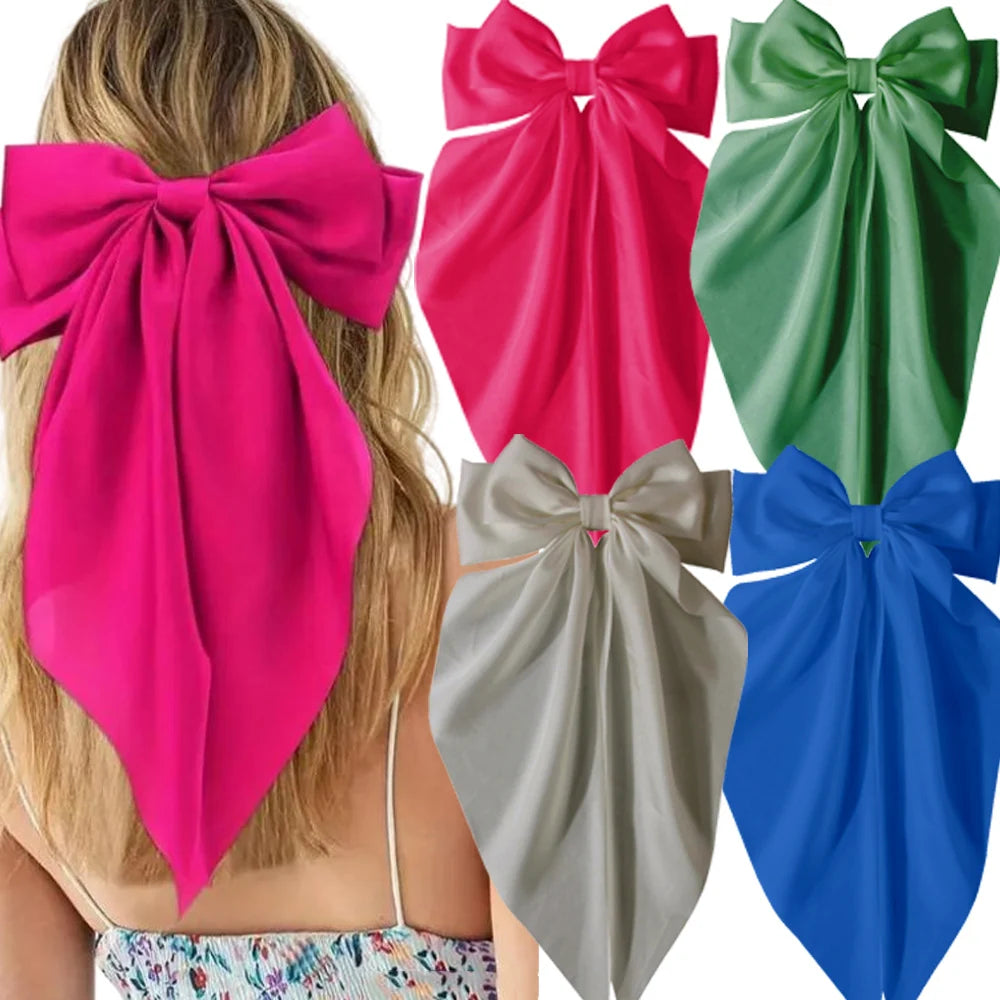 2/3/4/6/12pcs/set Silky Satin Oversized Bowknot Ribbon Hair Clip For Women Barrettes Metal Clips Aesthetic Hair Accessories