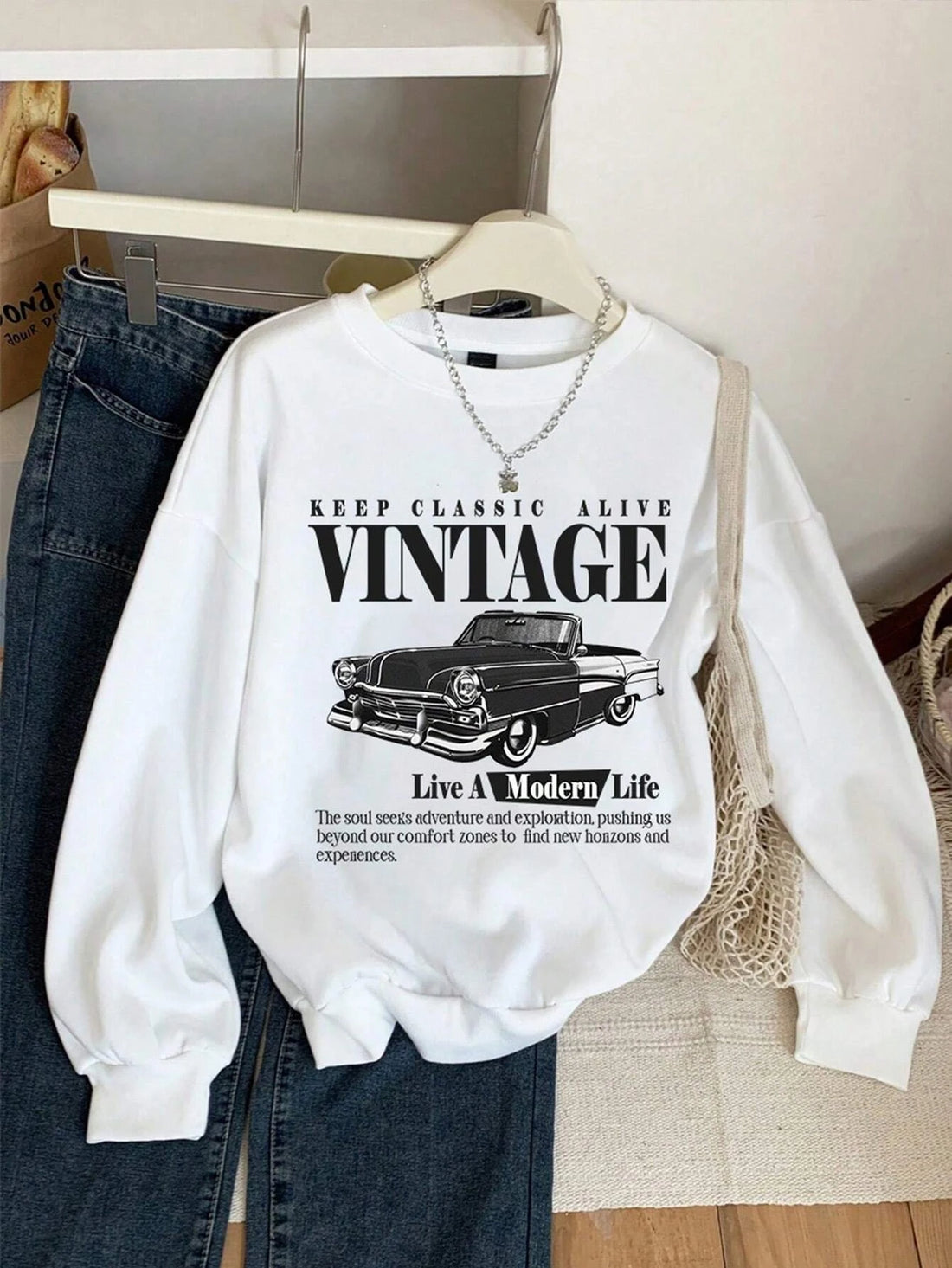 Keep Classic Alive And Car Printing Hoodies Women Autumn Casual Soft Hoodie Fashion Oversize Hoody Versatile Warm Fleece Hooded