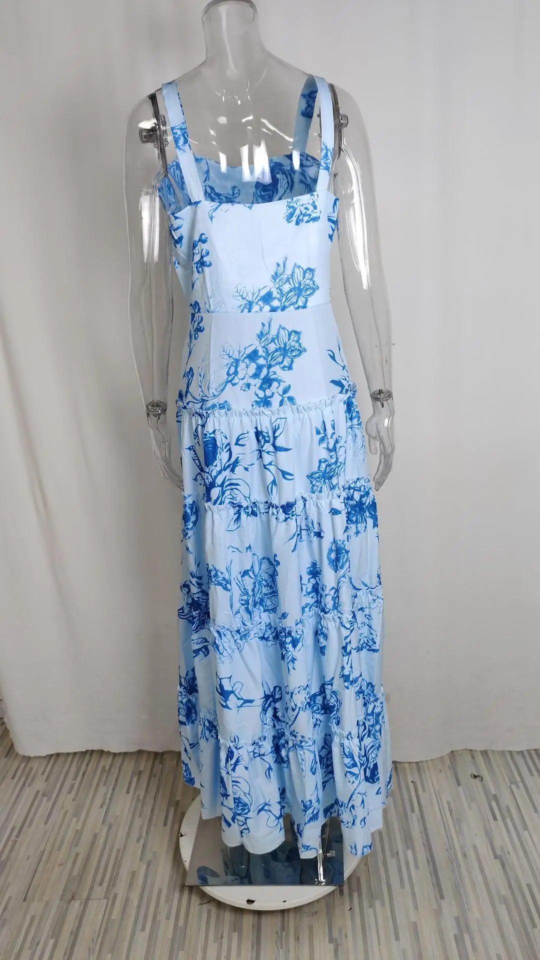 Slim-fit Camisole Maxi Dresses for Women Summer Sexy Long Dress Women Fashion Floral Printed Square Collar Without Sleeves Dress