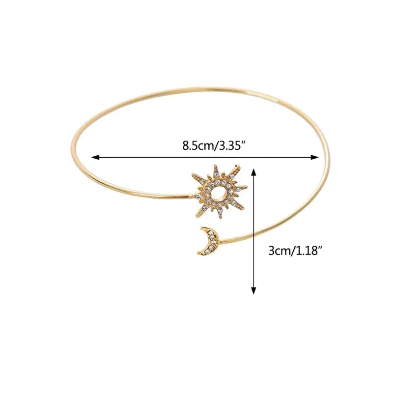 Vintage Simple Adjustable Upper Arm Cuff Bracelet Glossy Gold Plated Metal Armlet for Women Minimalist Open Armband Body Jewelry