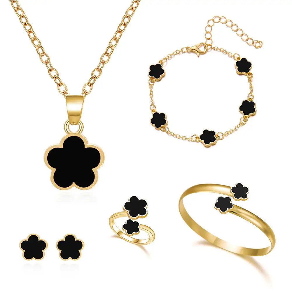 5 Pcs Set Jewelry Stainless Steel Five Leaf Clover 316L Bracelets For Women Elegance French Niche Necklaces Bracelets Earrings