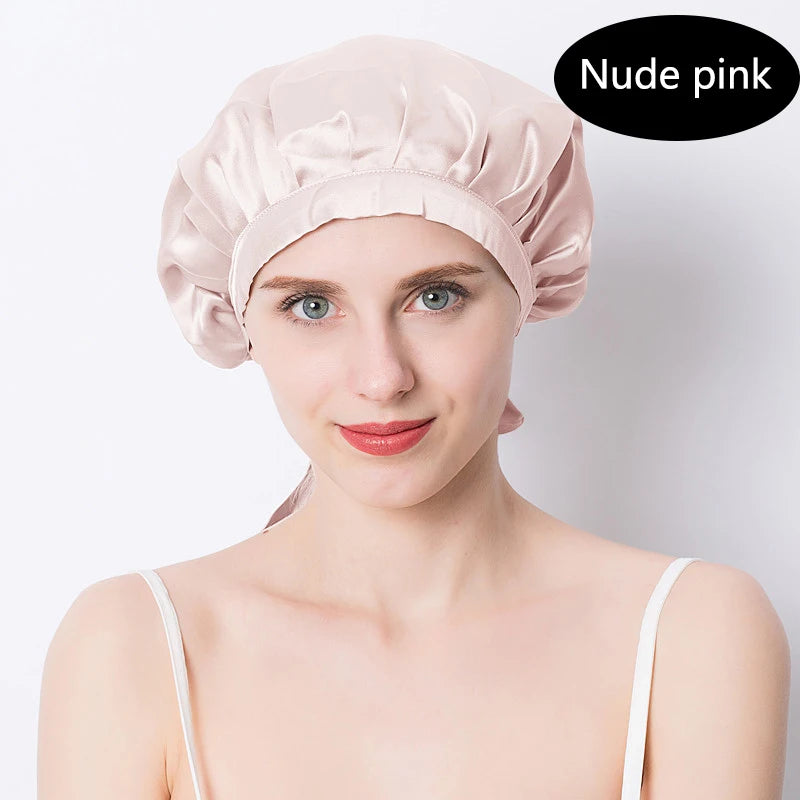 Women's Adjustable Lace-up  Mulberry Silk Sleep Hair Hat Care  Headwrap Hat Satin Sleeping Bonnet Night Cap